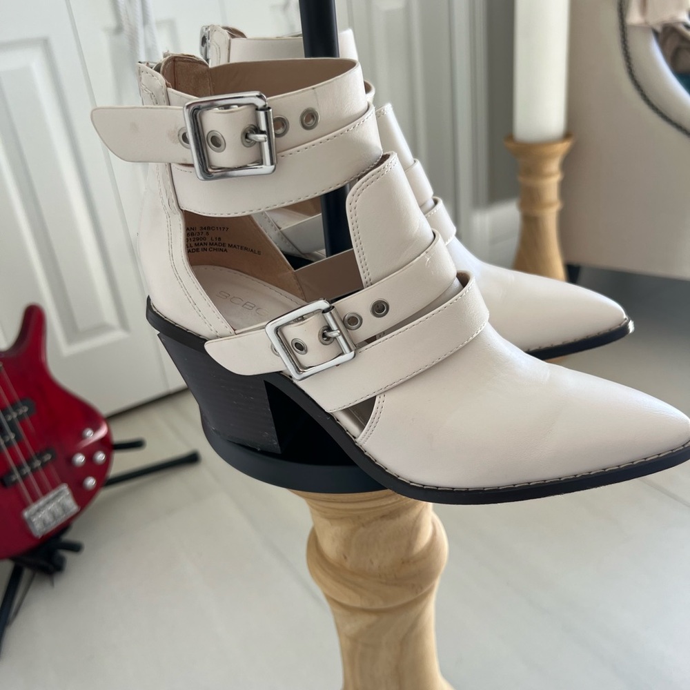 BCBG Cream Strappy Heeled Boots